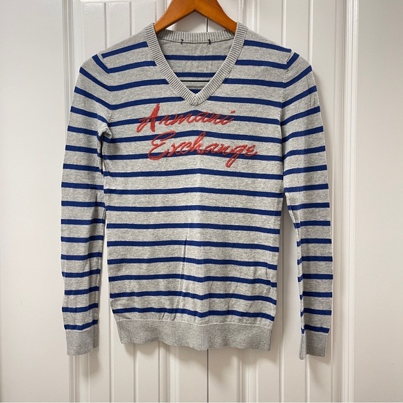 A/X Armani Exchange Y2K Sequin Striped Sweater Grey Blue - Picture 3 of 13
